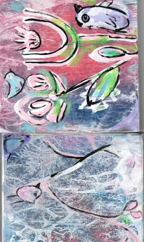 whinsical birds flower original painting