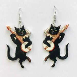 Black cat play music Acrylic earrings