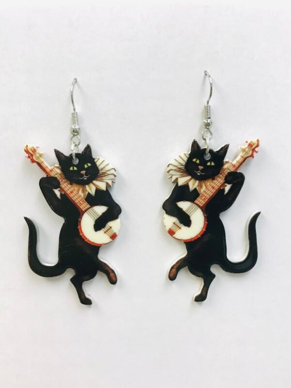 Black cat play music Acrylic earrings