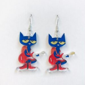 Blue Red guiltar cat  Earrings
