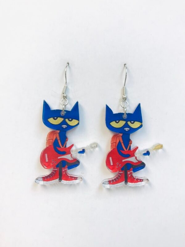 Blue Red guiltar cat  Earrings