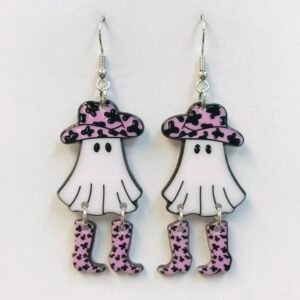 Purple pokadot hat Ghost Earrings