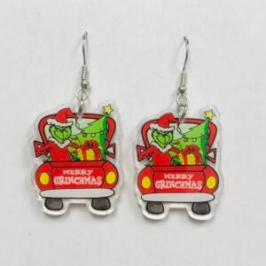 Grinch Christmas Truck Acrylic Earrings