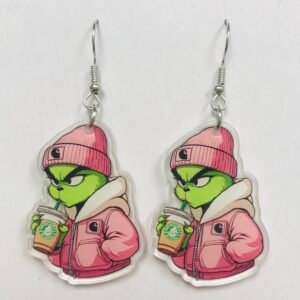 Grinch sipping Coffee earrings