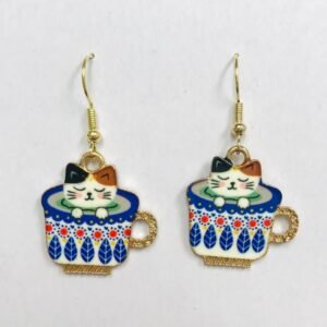 Enamel kitty coffee cup earrings