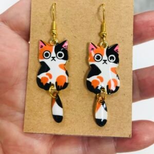 Dangling Kitty cat enamel  earrings