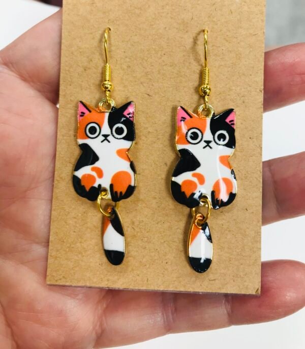 Dangling Kitty cat enamel  earrings