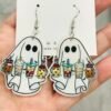 Green alien UFO dog earrings