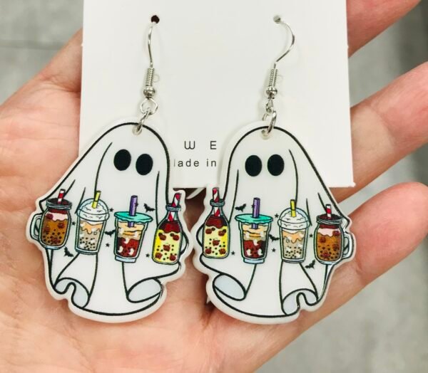 Green alien UFO dog earrings