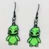 Green alien UFO dog earrings