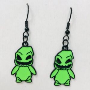 Green alien UFO dog earrings