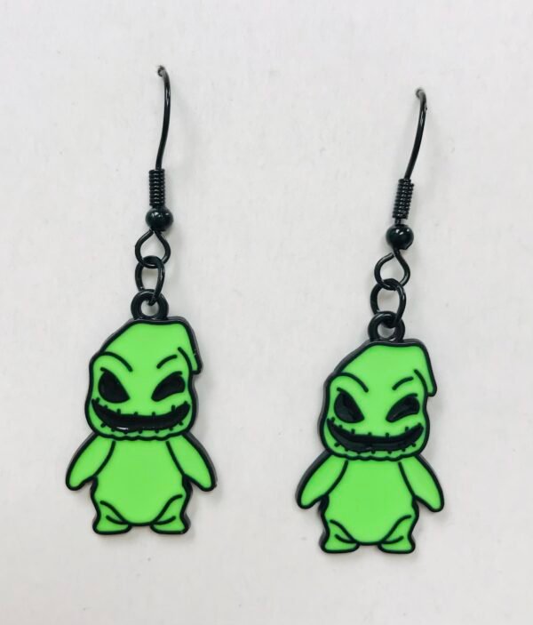 Green alien UFO dog earrings