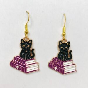 Enamel Cat books earrings