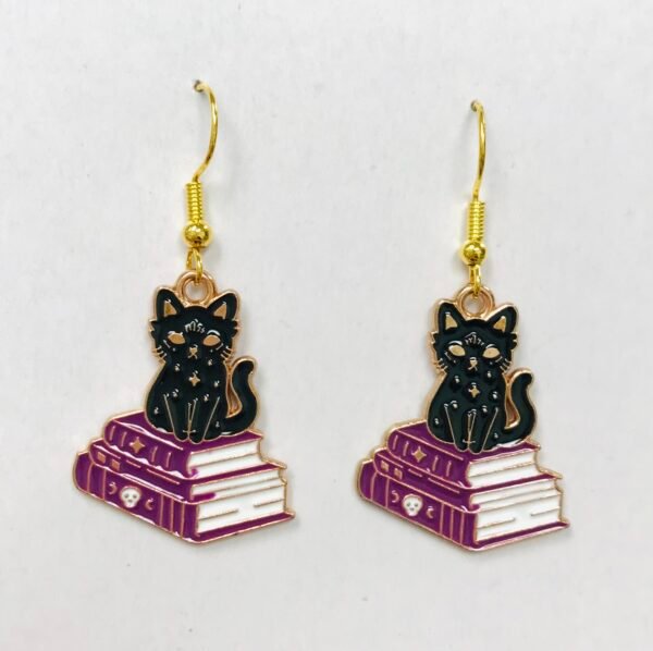 Enamel Cat books earrings