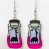 Green alien UFO dog earrings