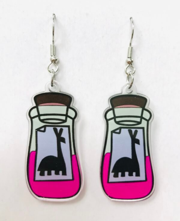 Green alien UFO dog earrings