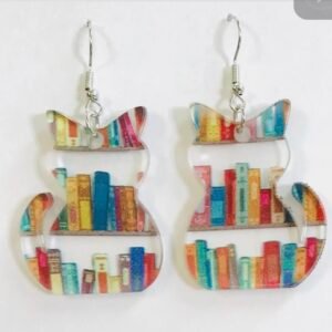 Colorful acrylic book shelf cat earrings